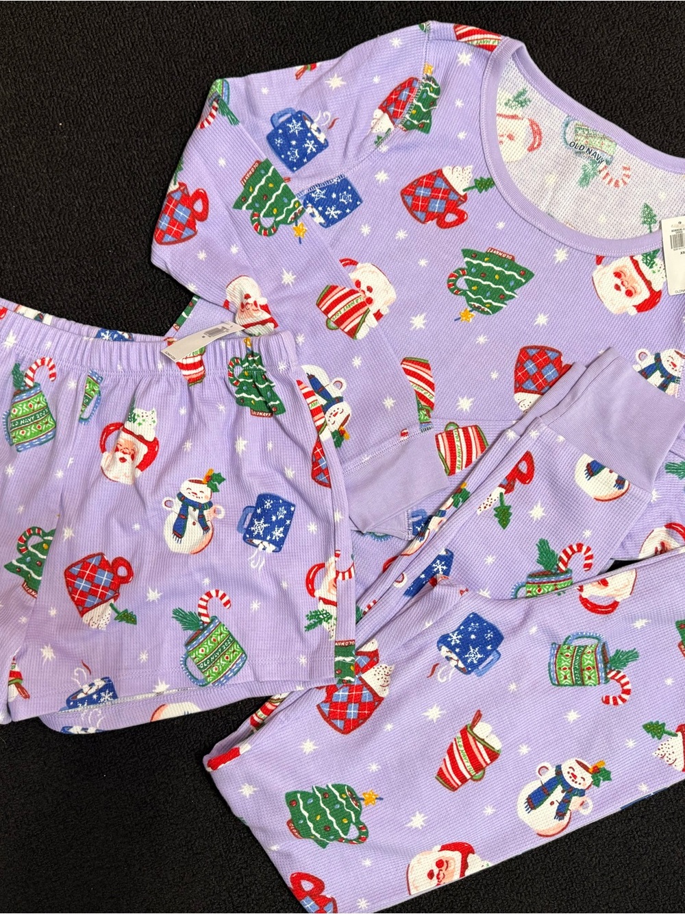 Women’s Purple Holiday Pajama Set with Festive Snowman & Tree Print XS